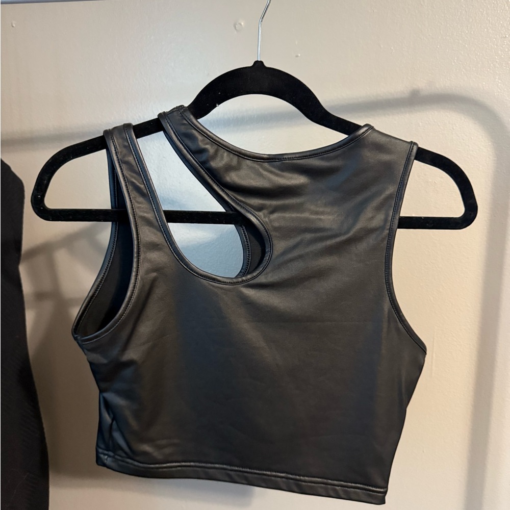 Black Faux Leather Crop Top